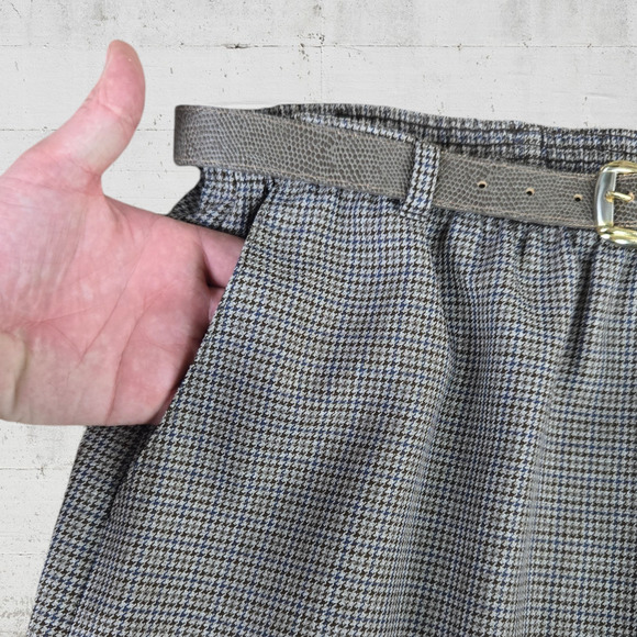 80s Vintage Houndstooth Brown Mocha Straight Belted Midi Skirt Size 10 USA Made - Picture 2 of 6